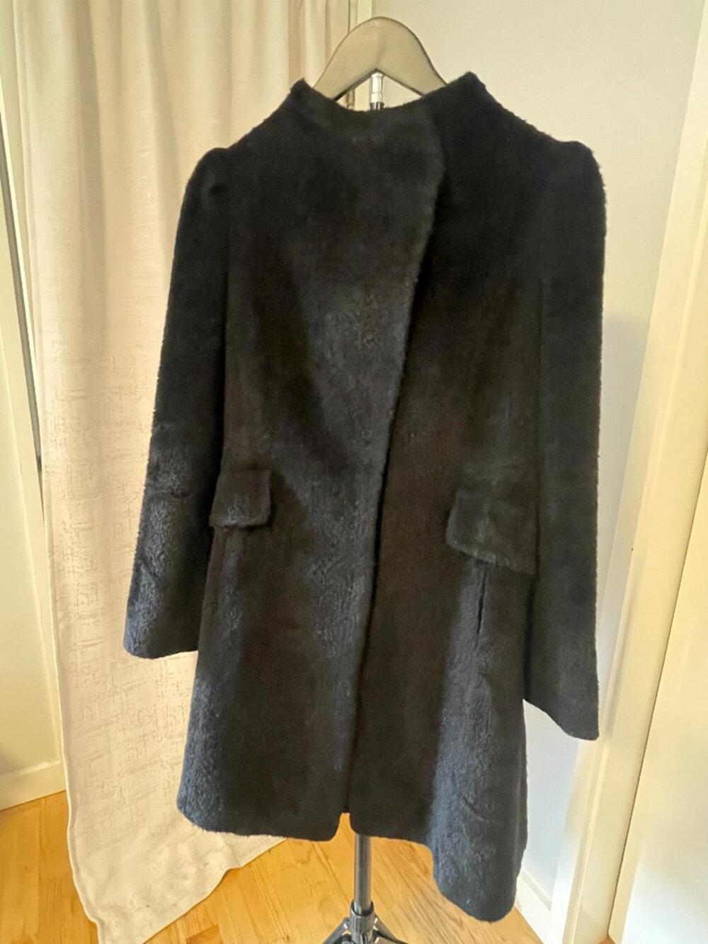 DECO Black Alpaca Wool Blend Coat-58% Wool 42% Suri Alpaca